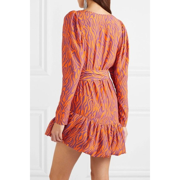 ROTATE Birger Christensen Zebra-Print Twill Wrap Mini Dress Size 36 S NWT - Picture 4 of 12